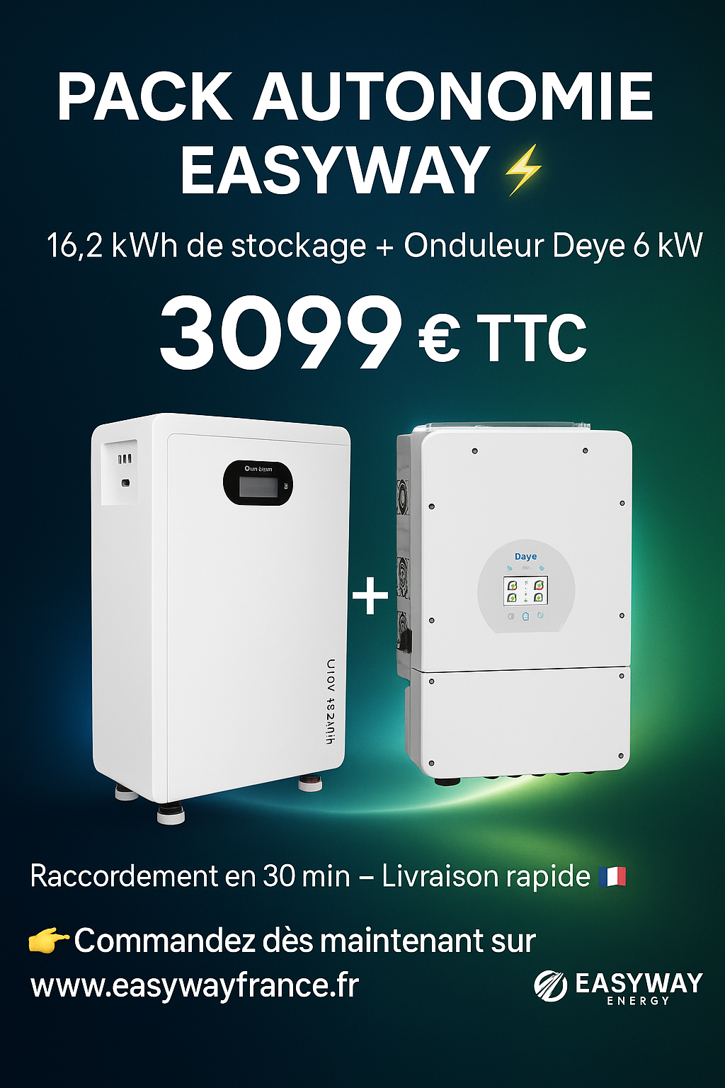 PACK AUTONOMIE EASYWAY 16,2 kW + Onduleur Hybride 6 kW